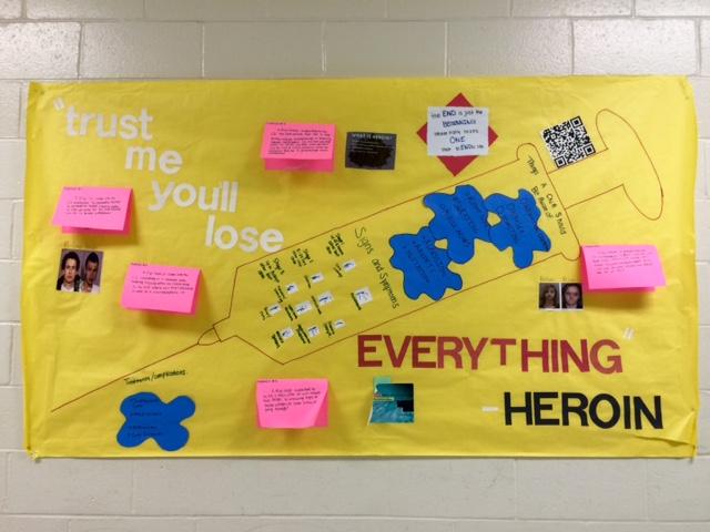 A bulletin board in B-wing raises awareness for fighting heroin use. 