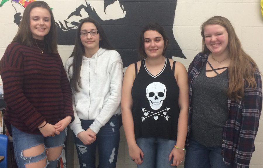 (From left to right), Finalists Lindsey Stampfler and Jasmely Rodriguez, winner Tess Garcia and runner-up Dianna Benz posing after the school competition.