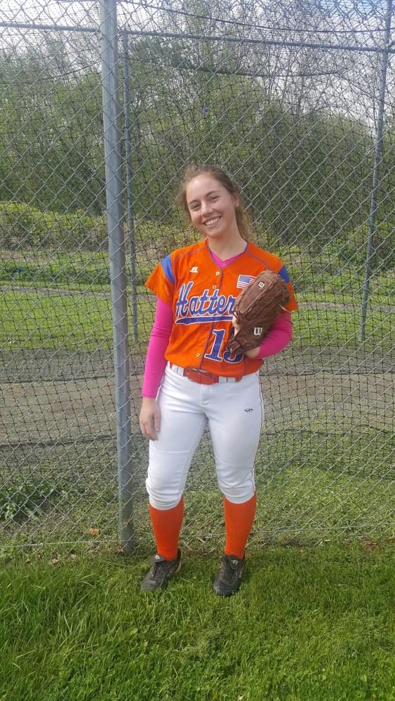 Softball team pitcher and captain, Alyna Bellantoni. The senior changed positions this year when the team was in need of pitching.