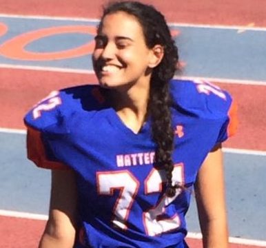 Jessica Resendes is the kicker for the Hatters JV football team.