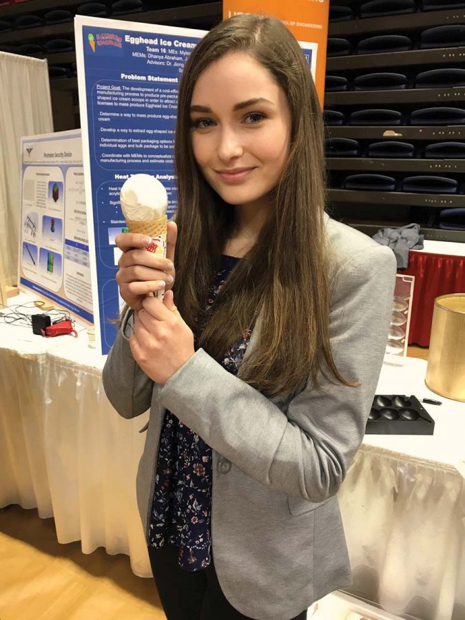 Hannah Pucci at the UCONN Gampel Pavilion on Senior Design Day.