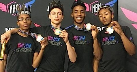 From left, Glenroy Ford, Malcolm Going, Sean-Michael Parkinson, and Malachi Lorick are boys' national champions in the 1600m Sprint Medley Relay in NYC earlier this month.