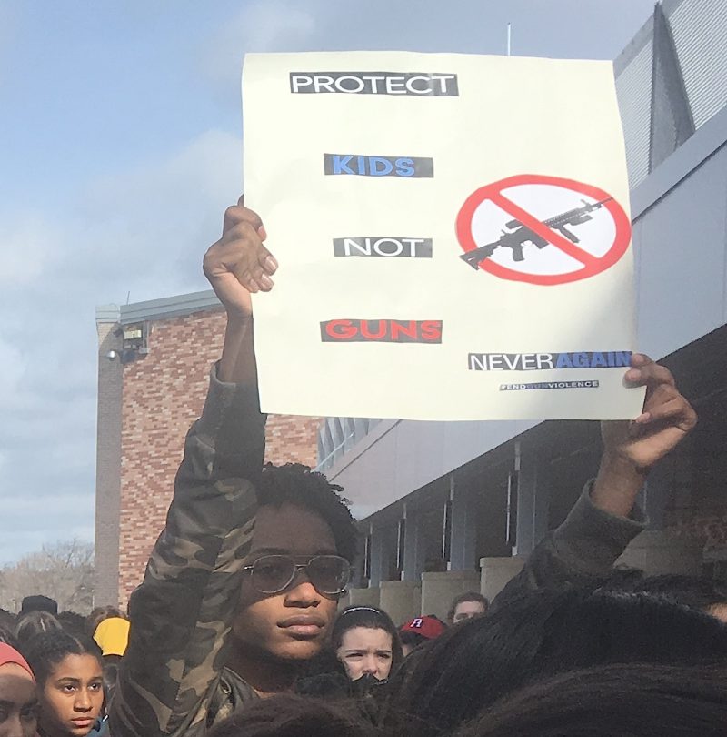 About 1,000 students and teachers participated in the March 14 Student Advocacy Initiative demonstration in support of Marjory Stoneman Douglas High School, and for legislative action on banning weapons such as the AR-15, a semi-automatic rifle used in many of America's mass shootings, including Sandy Hook and Parkland.