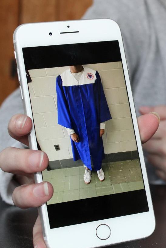 This is the graduation gown seniors selected for this years commencement. All seniors -- boys and girls -- will wear such a gown.