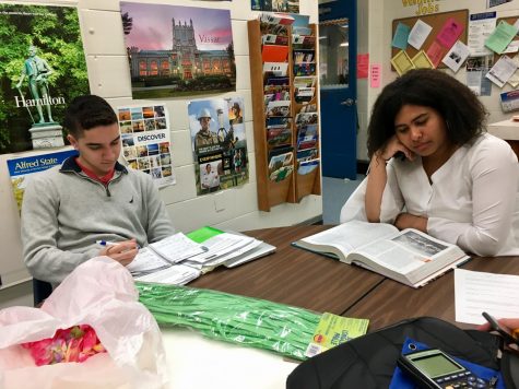 Students studying to prepare for next weeks AP exams in the career center.