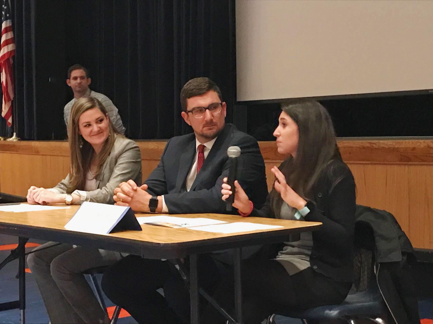 College admissions officials spoke with parents and students at a recent admissions event hosted by the school's counselors.