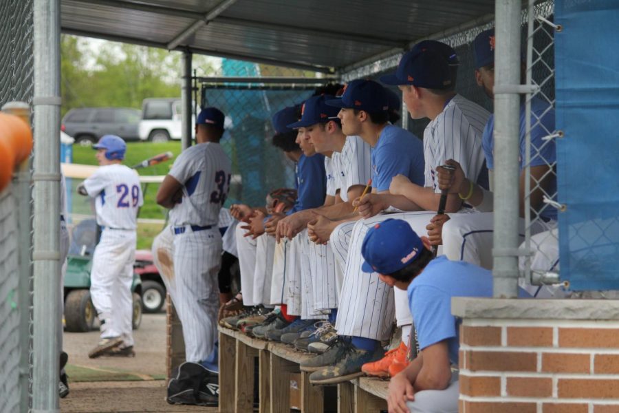 The Danbury Hatter baseball team in the dugout during a home game. The Hatters are currently 12-7, with a 10-6 in conference record. 