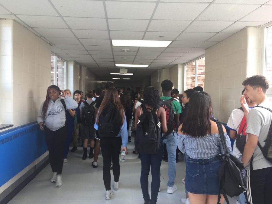 DHS students and faculty experience intense crowding in D3 hallways.
