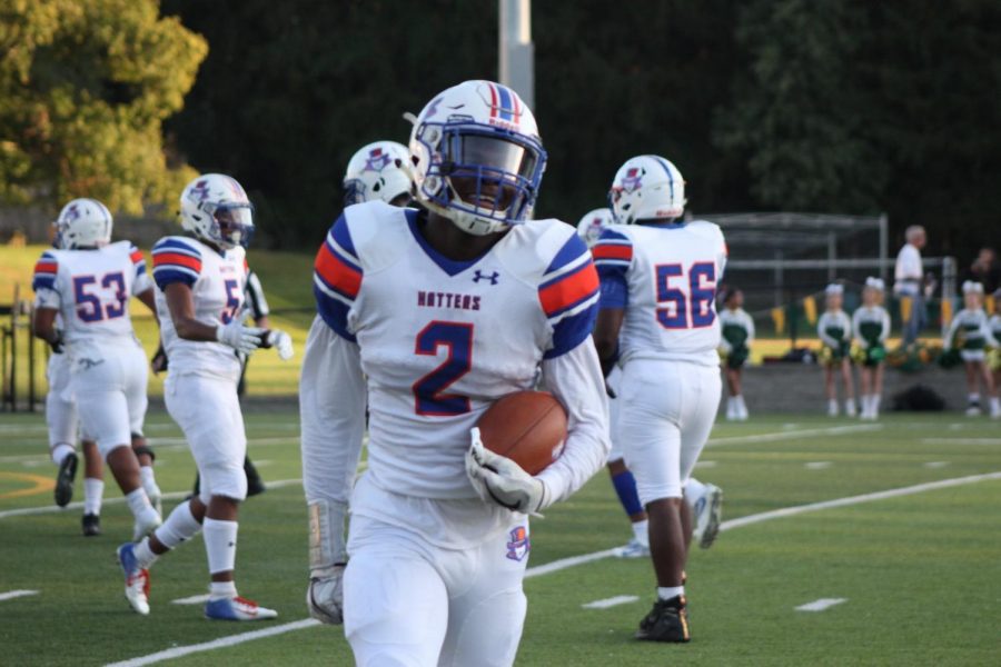 Malachi Hopkins celebrates his touchdown against Trinity Catholic/Wright Tech on Sept.20.