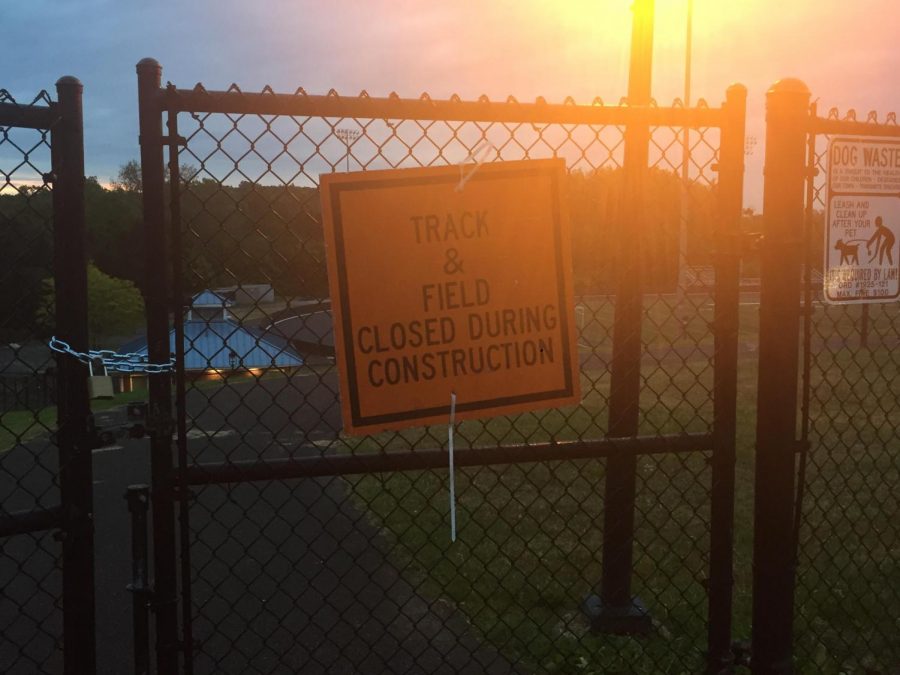 A sign details that the DHS track is closed during construction.