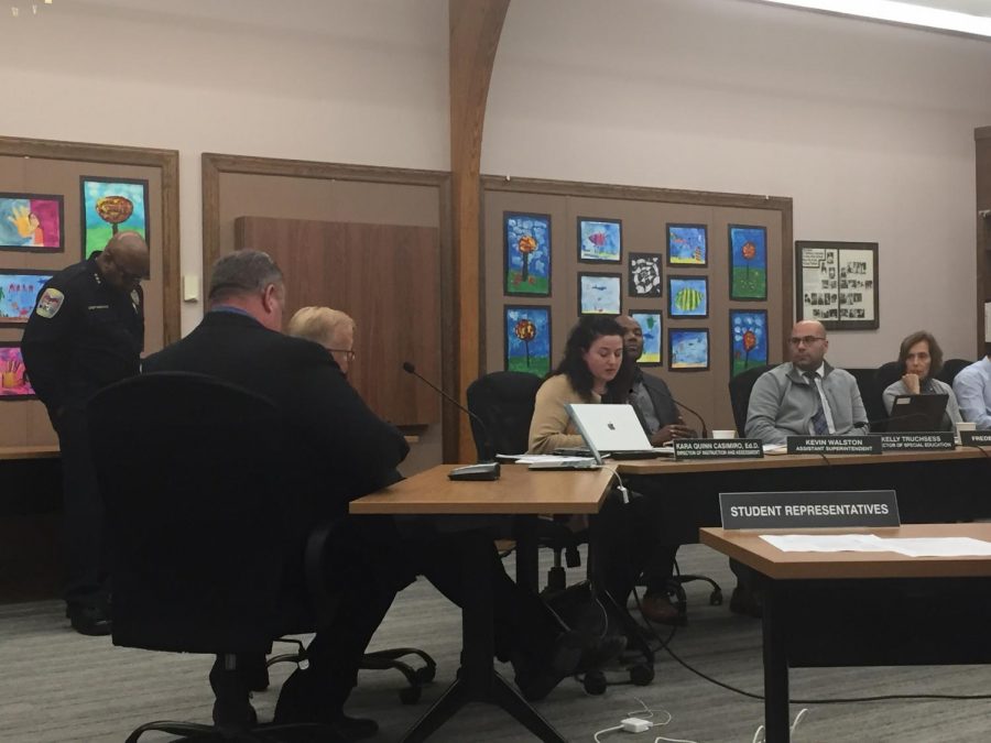 Mayor Mark Boughton and Principal Dan Donovan sit in front of the Danbury Board of Education on Nov. 26 to address conflicts in the past week.